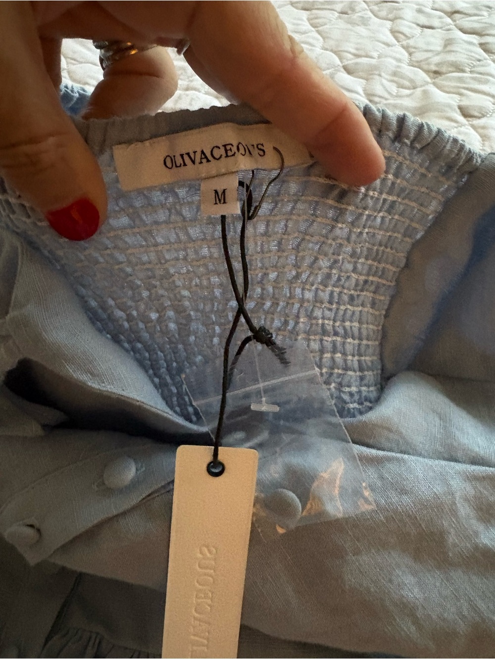 NWT Olivaceous Light Blue Linen Blend Flutter Sleeve Ruffle Hem Jumpsuit Medium - Picture 7 of 14